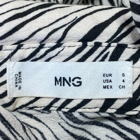 MNG Mango White Black Zebra Animal Print Long Sleeve Button Down Shirt Top Sz 4 - Picture 3 of 4